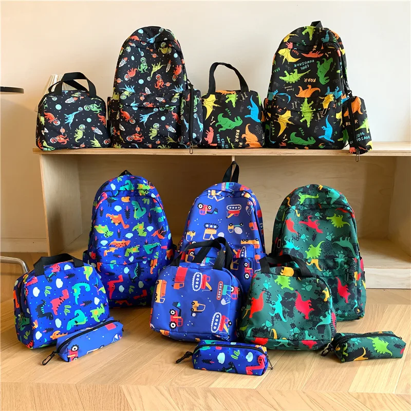 

School season new middle school and college students schoolbag three-piece cartoon dinosaur backpack female graffiti portable pe