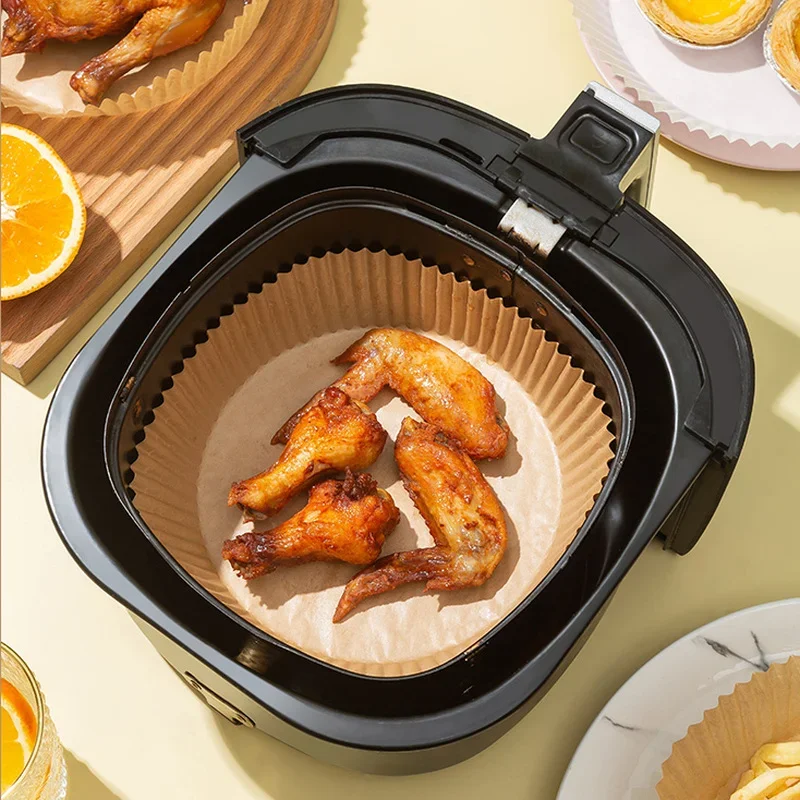 50pcs Air Fryer Disposable Paper Liner 16cm Non-Stick Mat Steamer Round Paper Baking Mats Kitchen AirFryer Baking Accessories