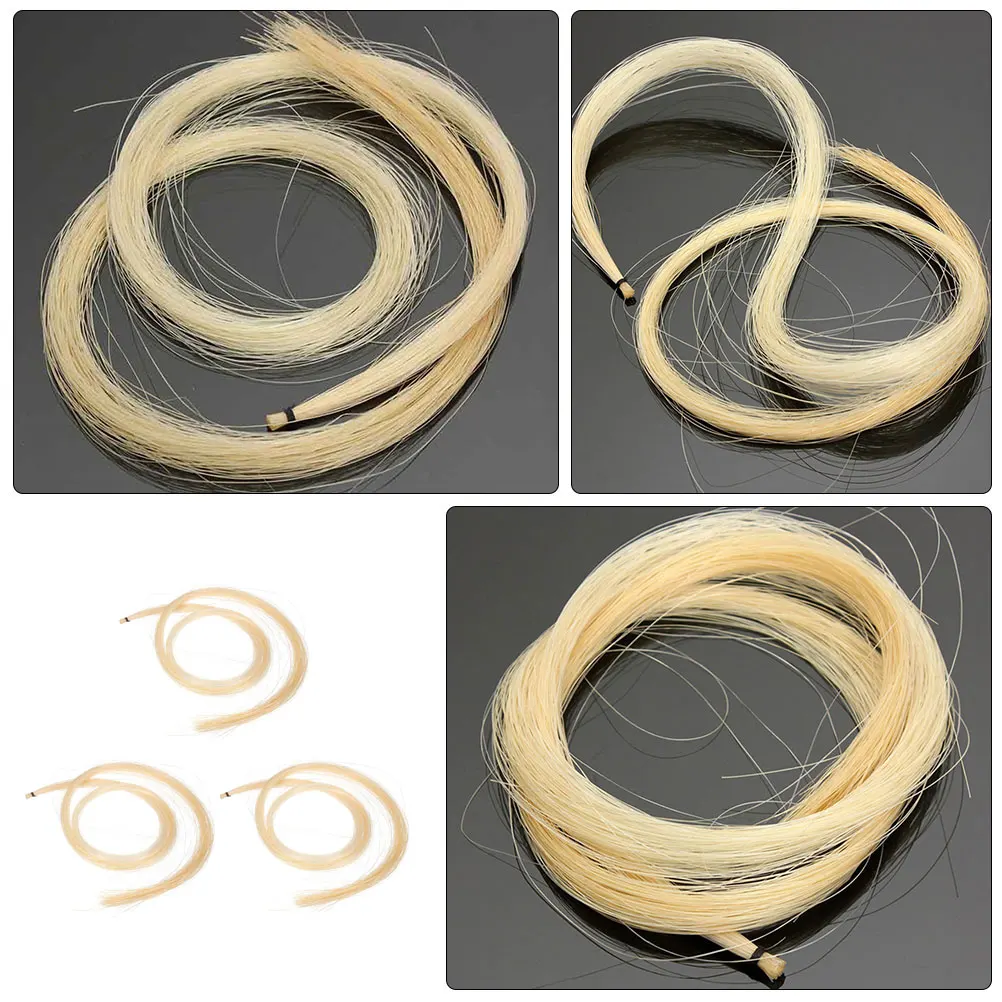 

3 Pcs Violin Bow Hair Khaki Supply for Accessories Replacement Horse White Tail Instrument