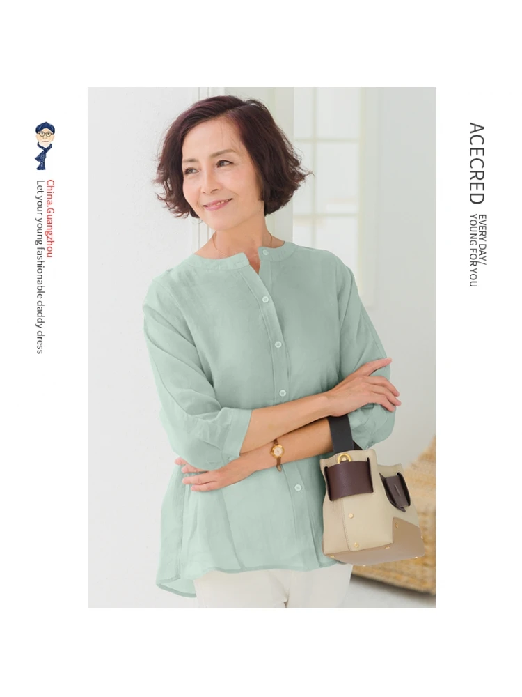 

Breathable Loose Women's irt Summer Faion Simple Match een Color Age Reduction Large Size Casual irt for Middle-Aged ...