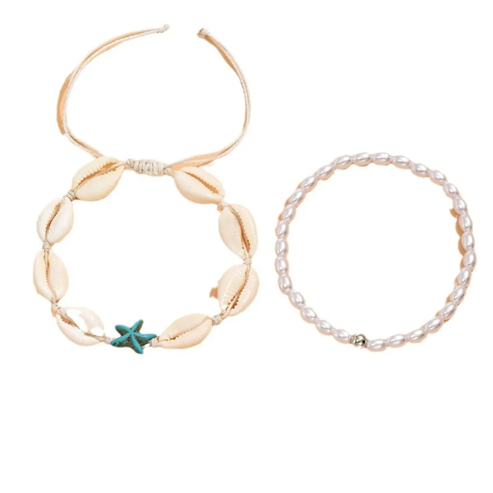 Tobillera de concha para mujer, pulsera de tobillo con cuentas pequeñas ajustables coloridas, tobillera de cuentas de arroz de estilo bohemio 2024