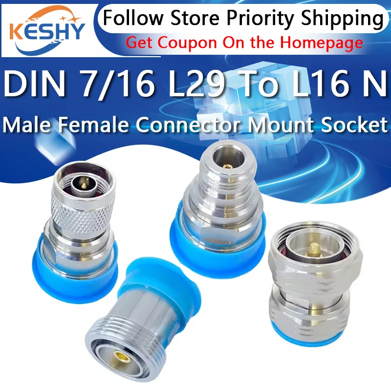 

DIN 7/16 L29 To L16 N Type Male Female Connector 7/16 L29 DIN Flange Water Proof Chassis Panel Mount Socket Adapter Brass Copper
