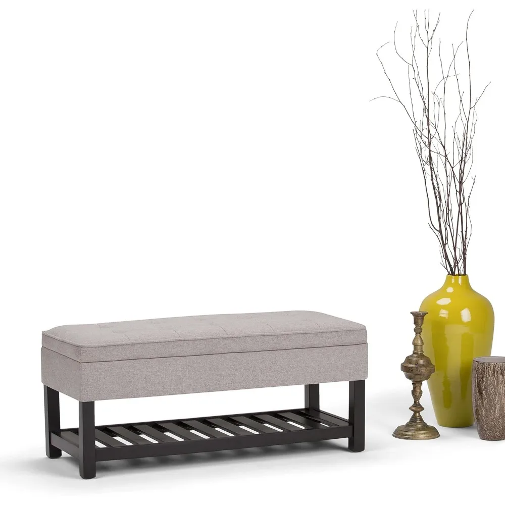 نمط كوزموبوليتان الانتقالي 44 مقعد عثماني للتخزين مستطيل من نسيج الكتان ذو المظهر الرمادي السحابي