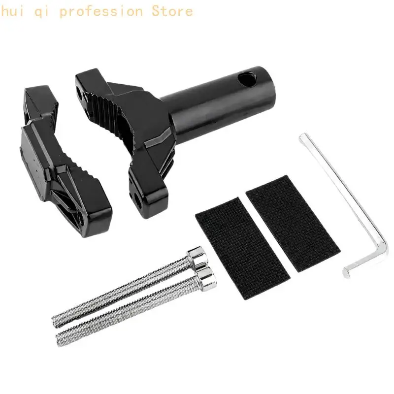 Black Motorcycle Accessory Mount with Textured Inner Contact Surfaces and Rubber Liners for Installation on a Crash Bar or Front