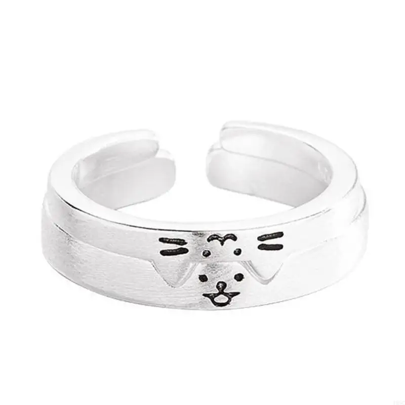 195C 2pcs Handmade Metal Cats Dog Ring for Casual and Party Looks Trendy Stackable Rings Jewelry Party Statement Accessory