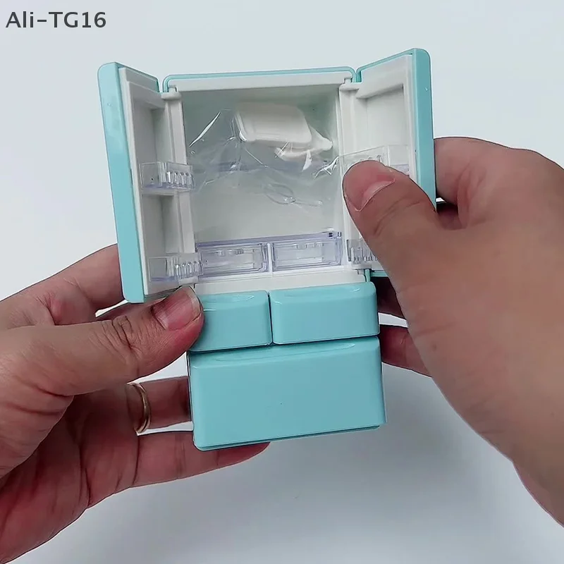 ثلاجة بلاستيكية مصغرة محاكاة ثلاجة صغيرة بباب مزدوج نموذج ثلاجة أثاث حرفي ملحقات بيت الدمية #2