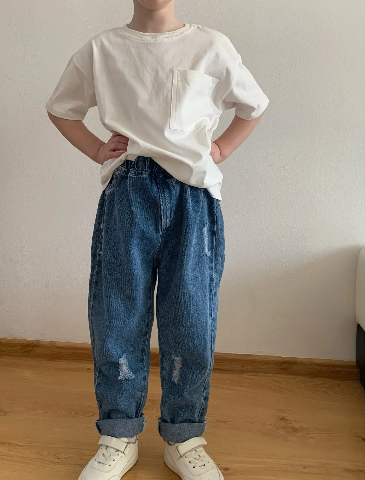 Jeans déchirés en denim pour enfants, jeans décontractés pour garçons et filles, pantalons pour enfants, mode coréenne, FJToddler, 0 à 5 ans