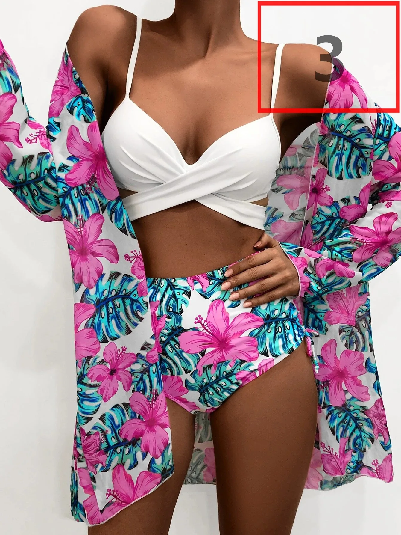 2022 New Sexy Three Pieces Bikini Set Cover Up Swimwear Women Swimsuit Print Long Sleeve Bathing Suit Beachwear Swimming Biquini