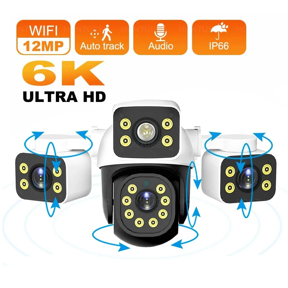 

390EYES 12MP 4MP Wifi PTZ Outdoor Triple Lens Three Screens AI Human Detection Color Night Vision Two Way Audio Security Camera