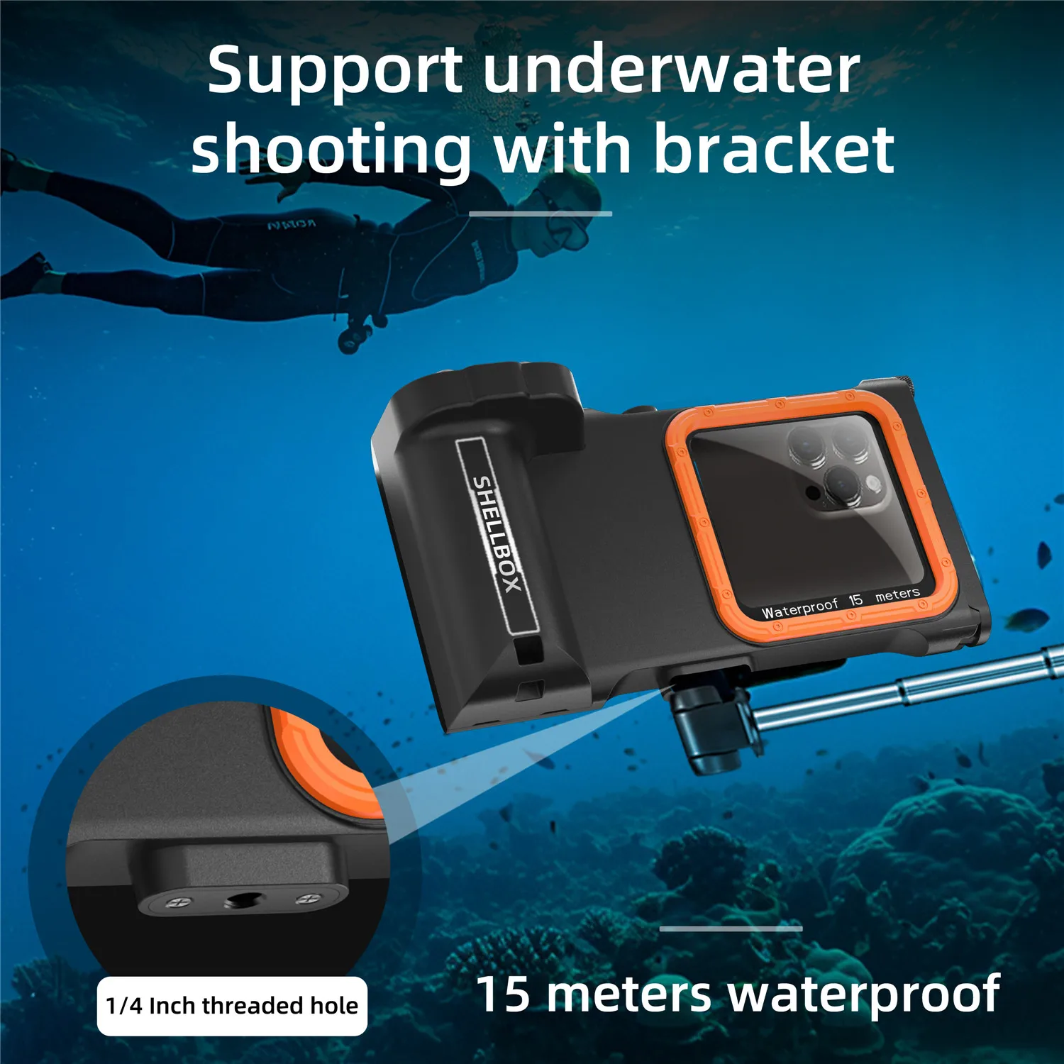 ShellBox المهنية الغوص مقاوم للماء الحقيبة الهاتف لسامسونج آيفون اتصال بلوتوث تحت الماء 50ft/15m واقية