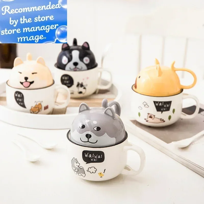 

350ml Kawaii Shiba Inu Mug Cute Cartoon Ceramics Mug With Lid and Spoon Coffee Milk Tea Mugs Breakfast Cups Drinkware Gifts