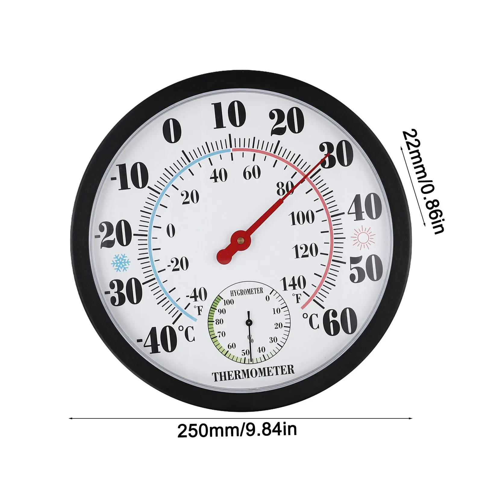 10 Inch Outdoor Wall Hanging Thermometer with Large White Dial  Accurate Temperature and Humidity Measurements