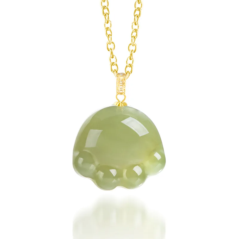 Natural Old Material Hetian Claw Pendant 18K Gold Inlaid Jade Necklace Women