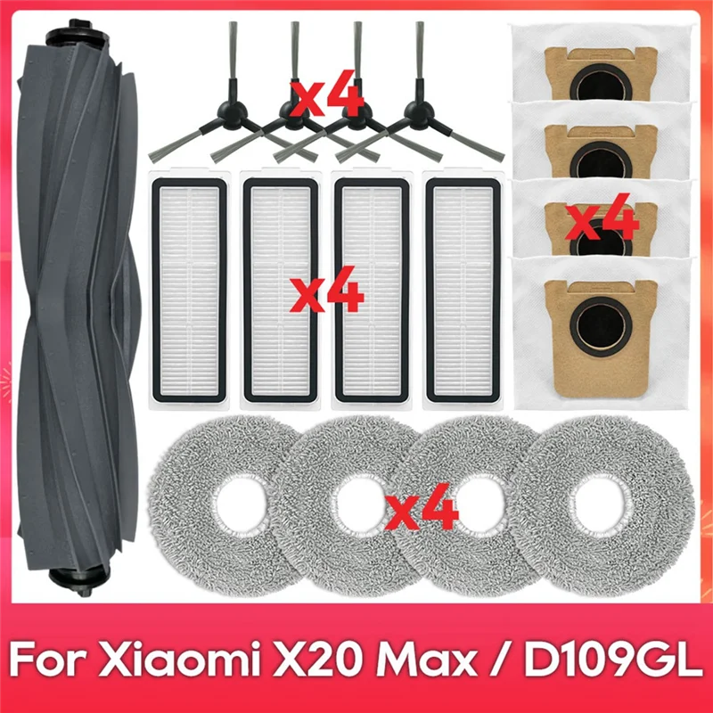 

TKOH-For Xiaomi Robot Vacuum X20 Max / D109GL Parts Accessories Main Side Brush Hepa Filter Mop Cloth Dust Bags