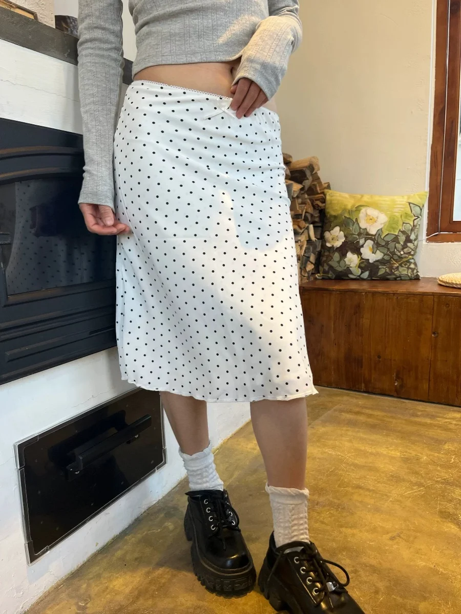 

Романтическая белая юбка в горошек Miu Sle с кружевной отделкой и узлом с низкой талией, юбка с хвостом, женская весенне-осенняя одежда