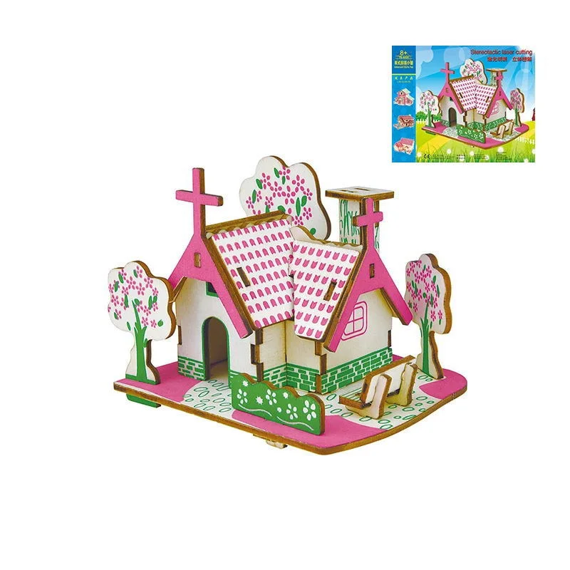 3D Holz puzzle Puzzle Schloss Haus Villa Architektur modelle DIY zusammen gebaute Kombination Kinder Handwerk Geschenke Spielzeug pädagogisch