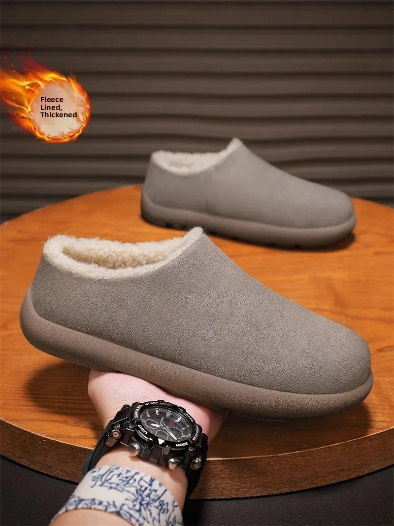 Men's Cotton Slippers Winter Fleece Lined Warmth  Soft Bottom Waterproof Anti-slip Mule Shoes Slip-On Slippers