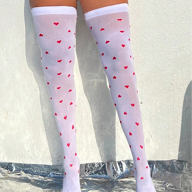 BKLD-Bas de Noël pour femmes, doux, adorables, simples abonnés, en forme de cœur, imprimé, cuisse haute, chaussettes serrées sur le genou, bonneterie sexy, 2024