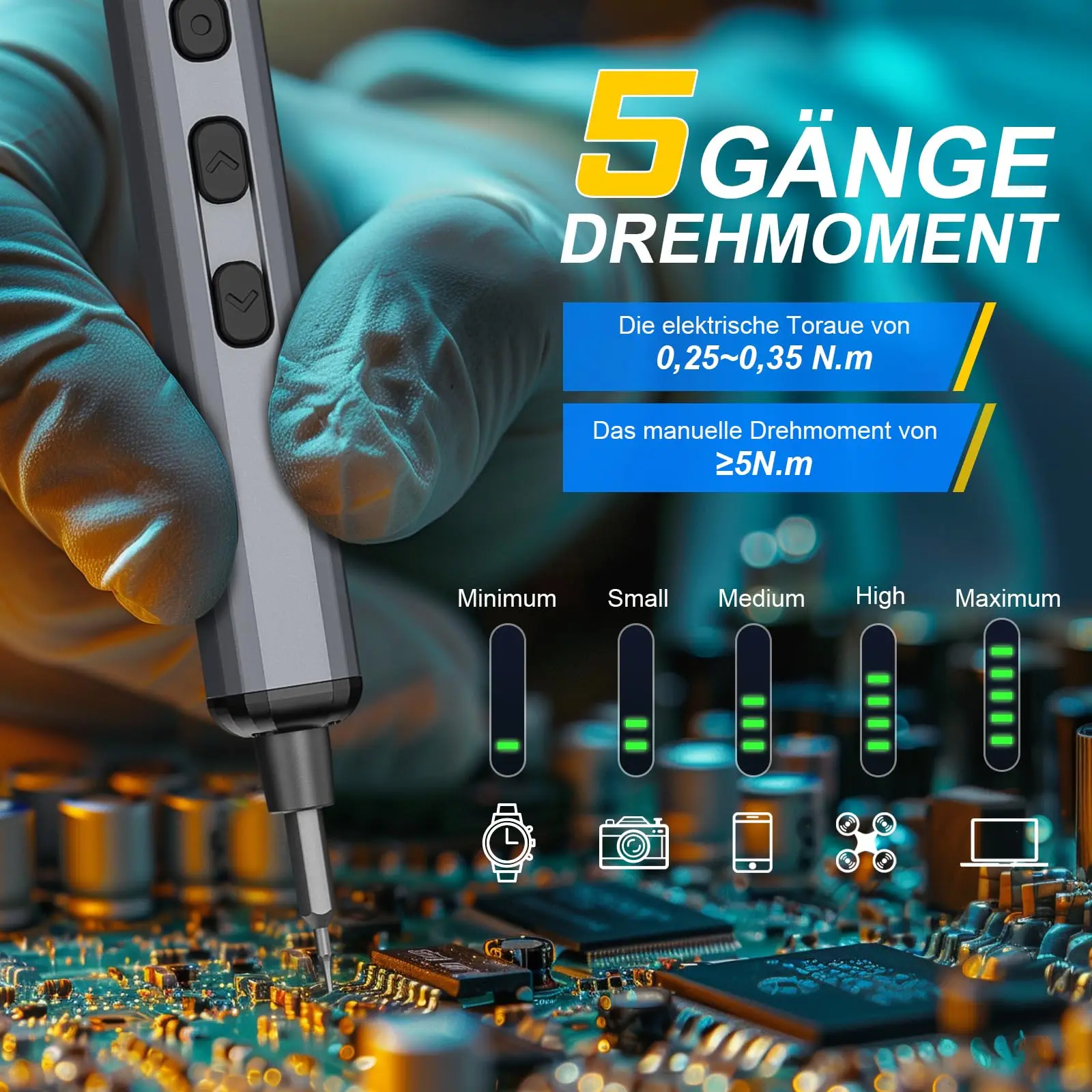 Precision Electric Screwdriver Set 68 in 1 Cordless 64 S2 Precision Drill Bits 5 Torque Settings LED Hand Repair Tool Kit