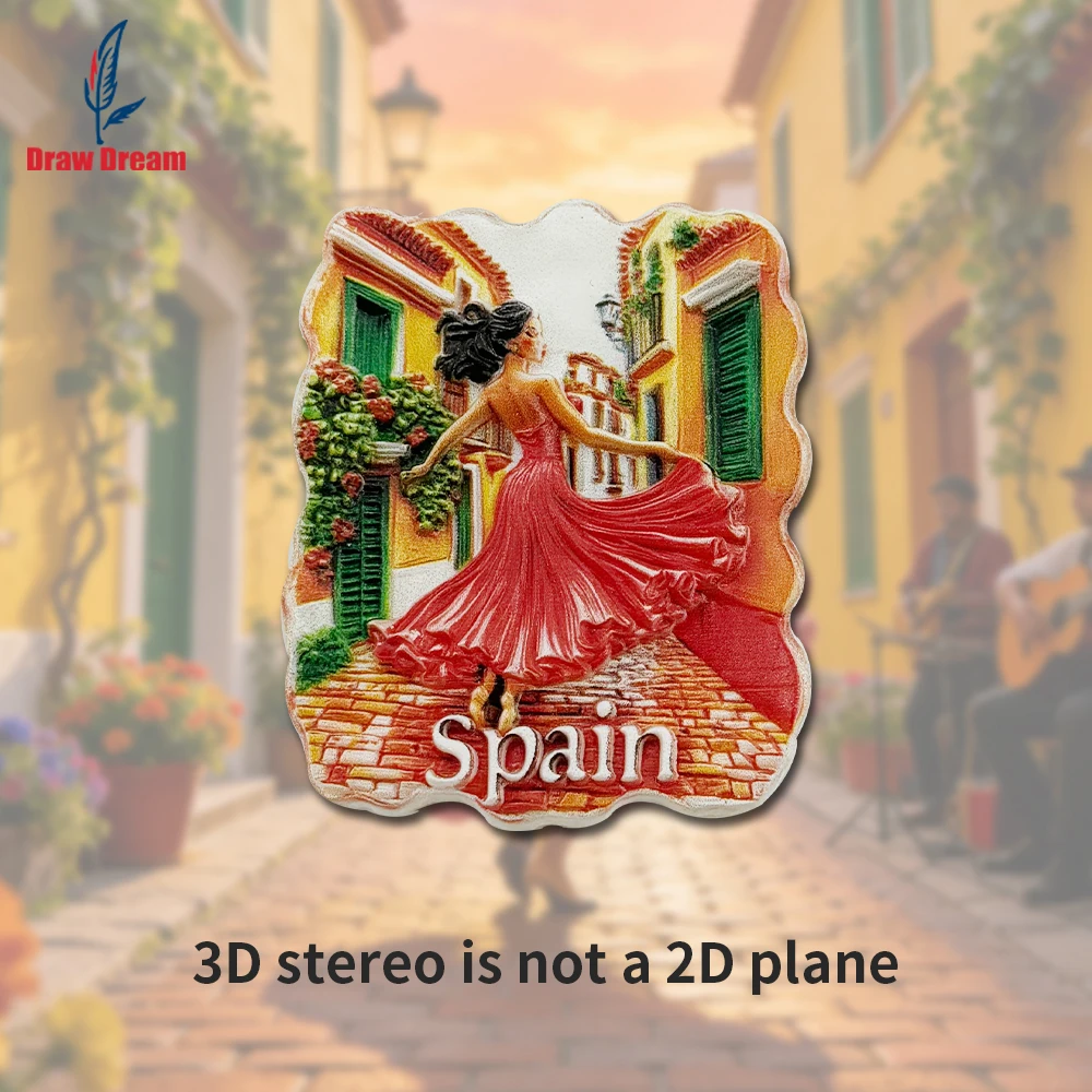 1 Peça Ímã de Geladeira 3D Criativo Bailarina de Saia Vermelha Espanhola, Coleção de Lembranças de Viagem Mundiais, Adequado para Decoração de Casa e Escritório, Lembrança de Viagem Exclusiva Personalizada, Ímã Magnéti