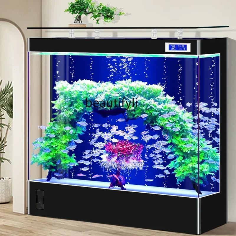 New Super White Glass Fish Tank Living Room Small Household Ecological Change Water Large Back Filter Loop Floor Aquarium