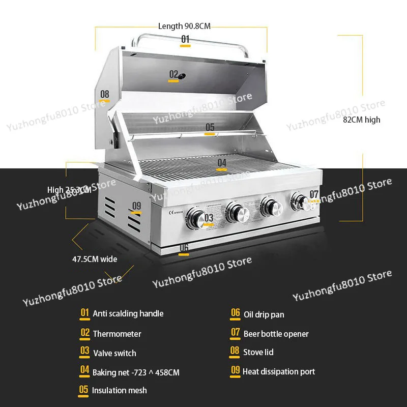 Outdoor Kitchen 304 Stainless Steel Built In Dual Fuel Barbecue Grill for BBQ and Cookware Use