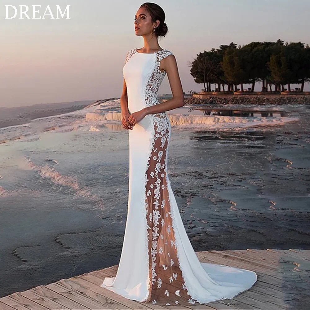 DREAM Customized Elegant White Mermaid Wedding Dresses Long Floor-Length Sweep Train Brides Dress Women Vestidos De Novias 2024