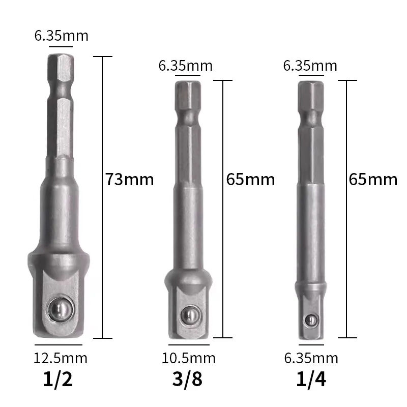 Hex Shank Bit Square Power Drill 3pcs 1/4