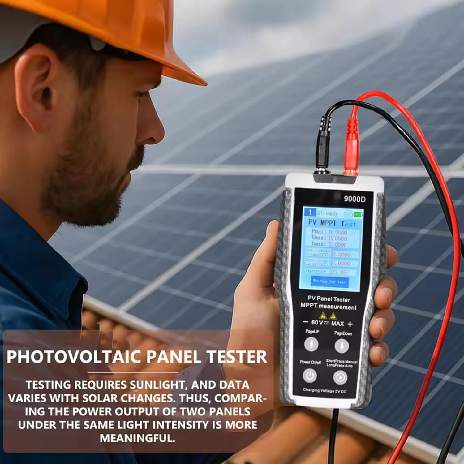Probador de panel solar de 800 W, medidor de corriente de voltaje de energía MPPT, analizador fotovoltaico de 0-60 V 0-35 A con almacenamiento de datos