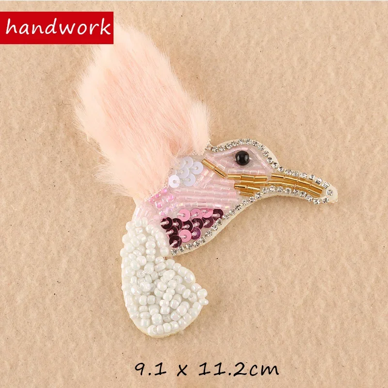 Sequin Fur Flamingo Bird Swan Patches for Clothes Sew on Clothing Rhinestone Beaded Applique Beading Badge Stripes Accessories