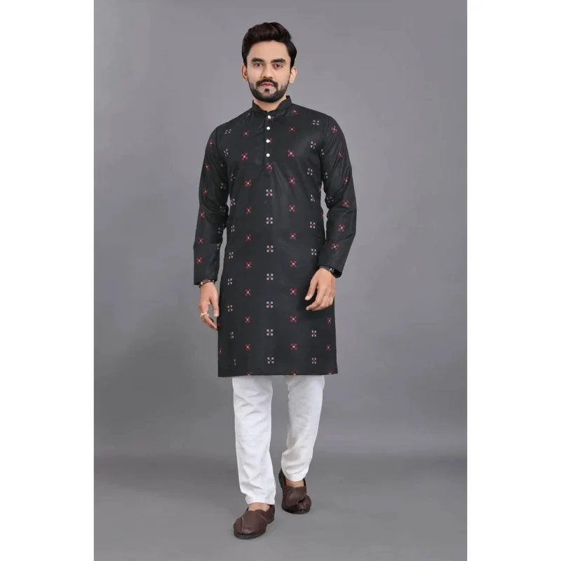 2025 Men Digital Printed Kurta Vardha Regular Fit Mandarin Collar Long Suitable All Occasions Such Wedding Hari Raya Summer