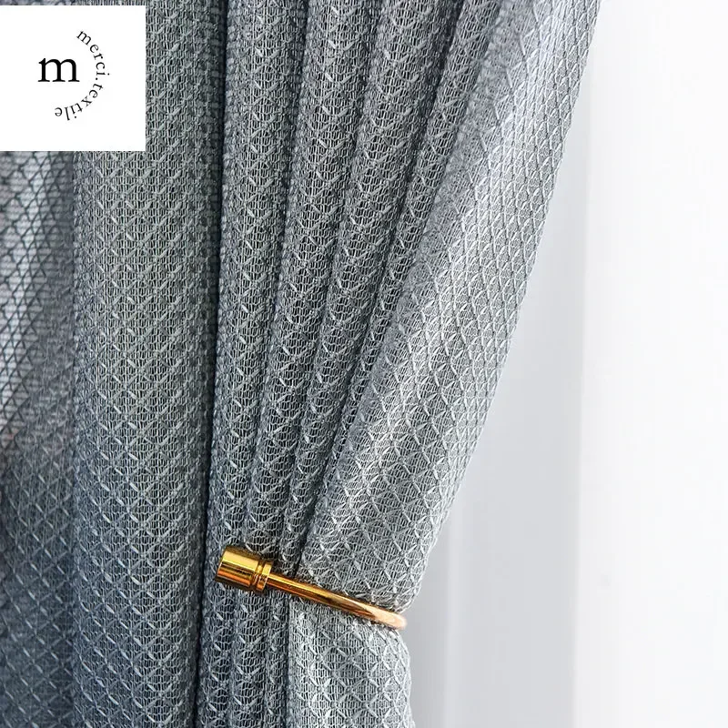 Nordic Minimalist Modern Balcony Villa Thickened Warp-knitted Prismatic Custom Tulle Curtains for Living Room Bedroom Dining