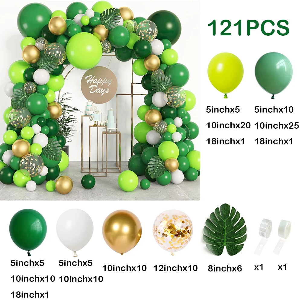 121Pcs Dark Green Balloons Garland Kit Safari Jungle Party Ballon Arch Artificial Tropical Palm Leaves Decoration Wild One Decor