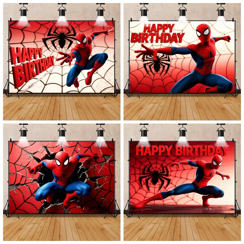 

Marvel Spider-Man Kid's Birthday Party Background Room Decoration Baby Shower Backdrop Photography Studio Cartoon Banner Props