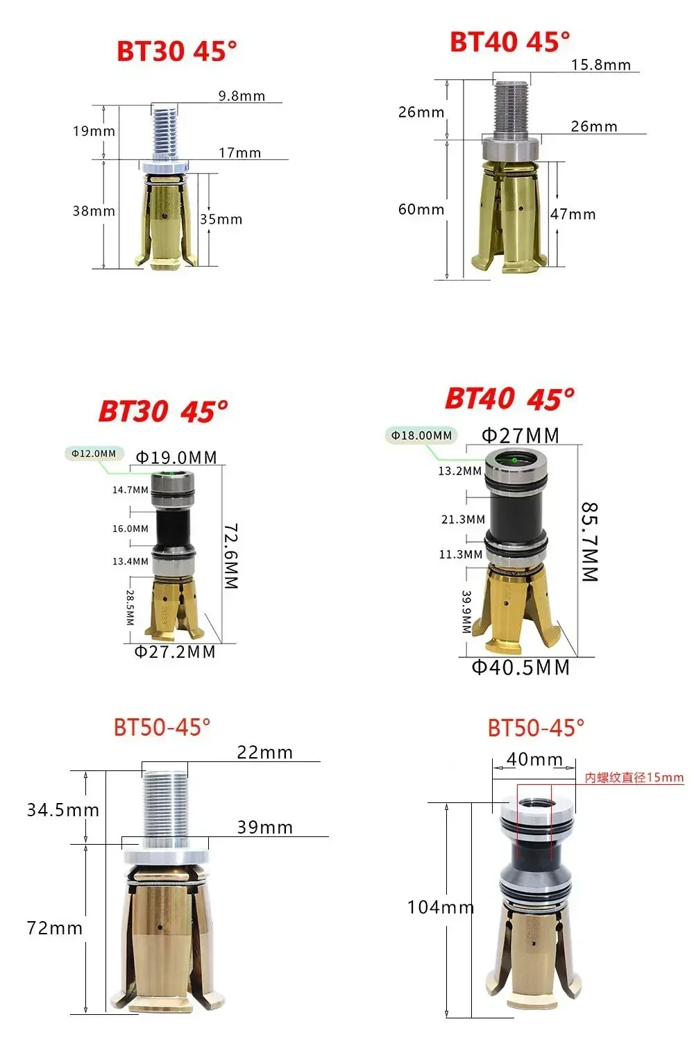 BT30 BT40 BT50 แกน Claw 4 Flaps ดึง Claw ภายนอกด้ายภายใน 45 องศา CLAMP เครื่องกลึงเครื่องมือ millingCNC เครื่อง Center