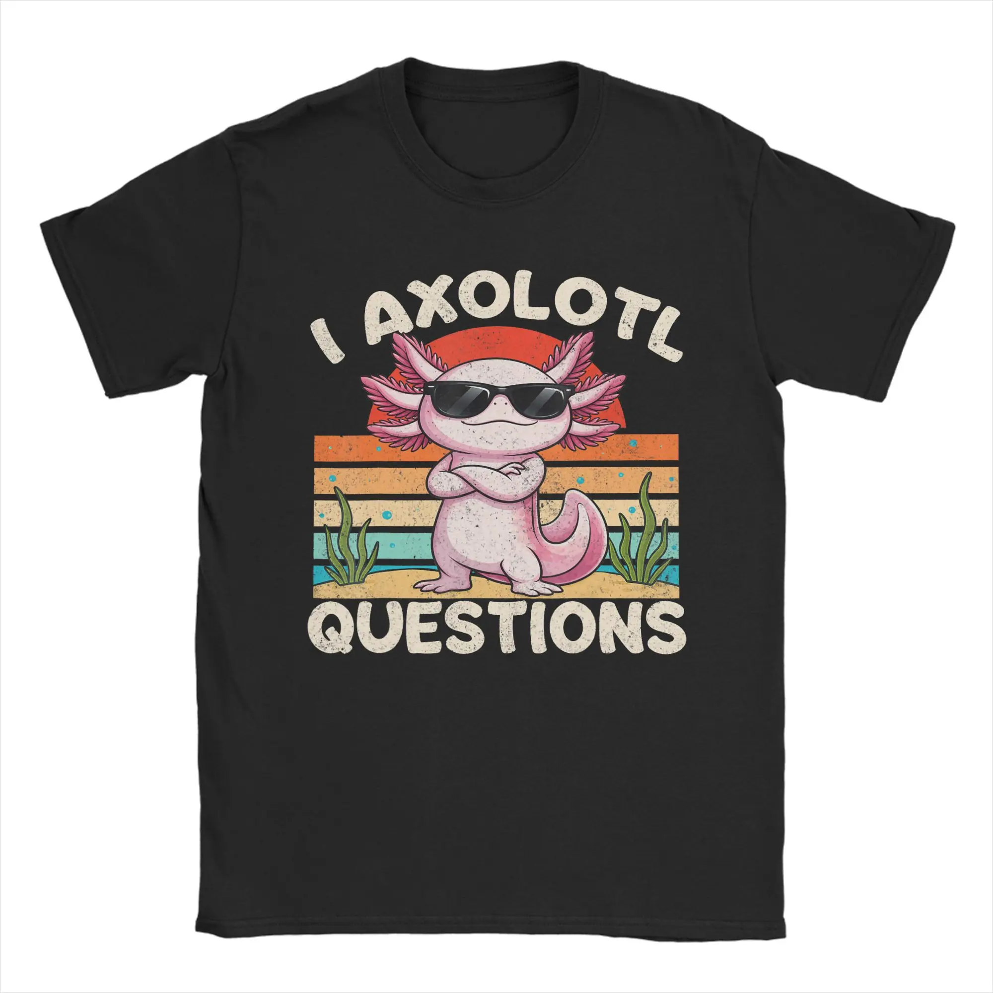Vintage Retro I Axolotl Questions Men's T Shirts  Vintage Tee Shirt Short Sleeve Crew Neck T-Shirts Cotton Summer Clothing