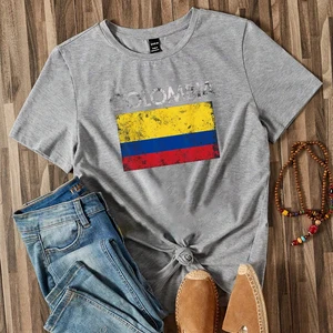 المرأة الكولومبية المطبوعة قصيرة الأكمام تي شيرت عارضة يا الرقبة تي شيرت النساء ملابس الصيف الموضة أفضل 12 ملابس كولومبيا مبيعا - رقم 10