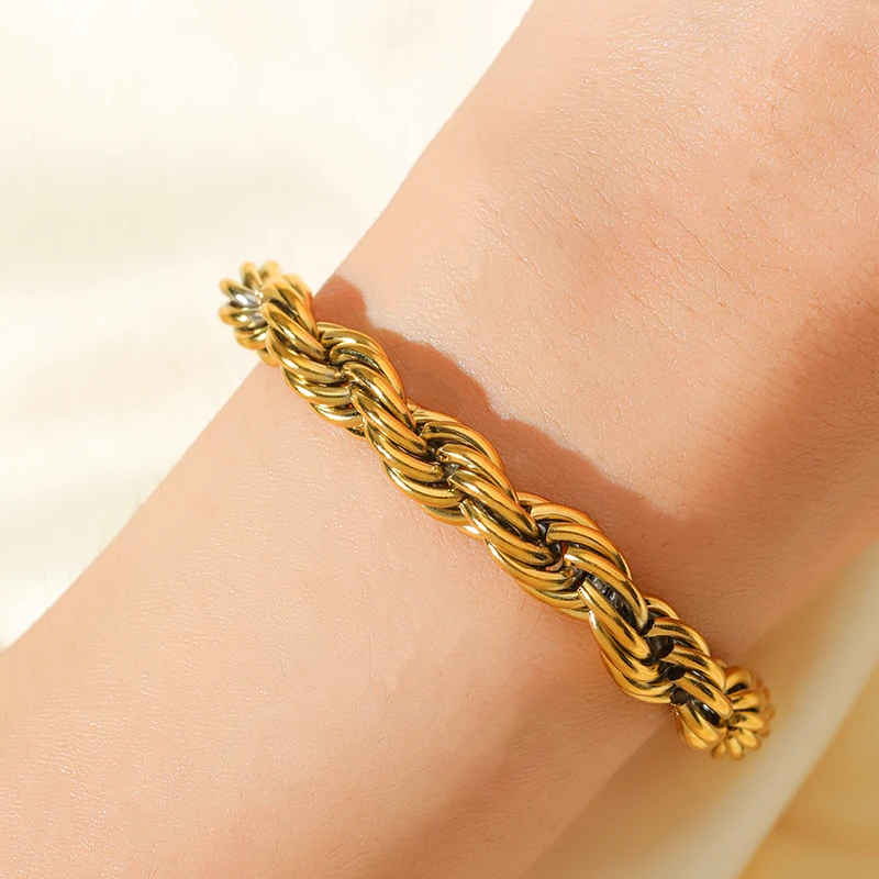 EILIECK 316L Edelstahl Dicke Gedrehte Metallkette Halskette Armband für Damen 18K Vergoldet Wasserdichtes Schmuckset – Detail 9
