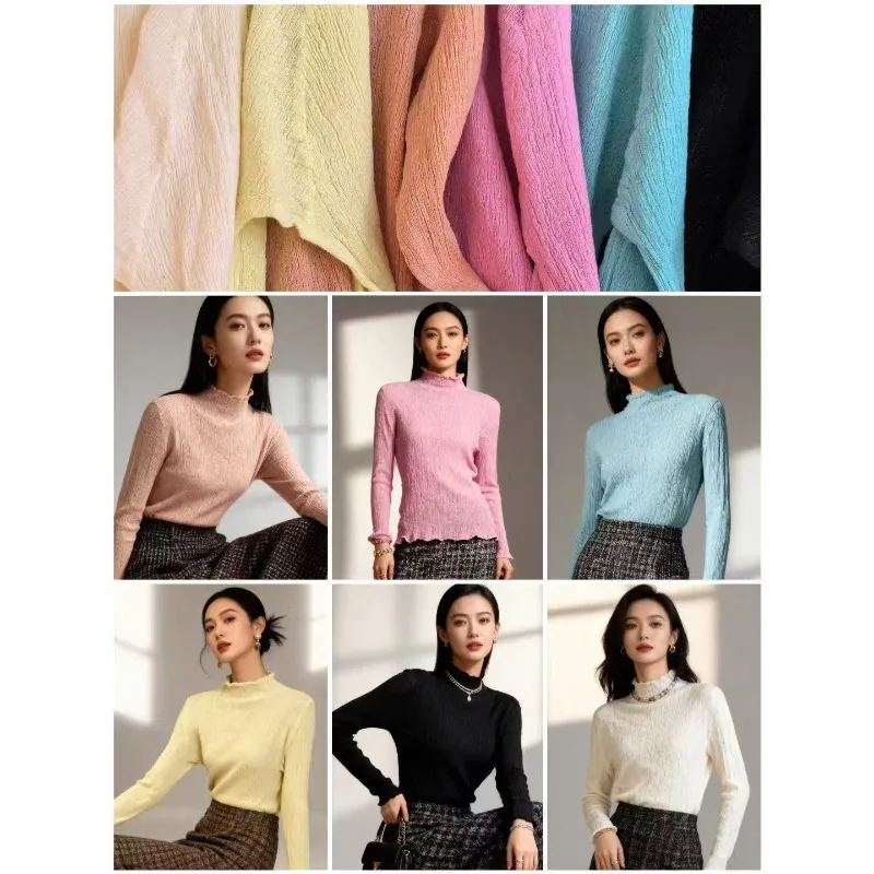 

Miyake плиссированная осенняя хлопковая нижняя рубашка, новинка 2025 года, плиссированные темпераментные элегантные облегающие теплые топы в интеллектуальном стиле