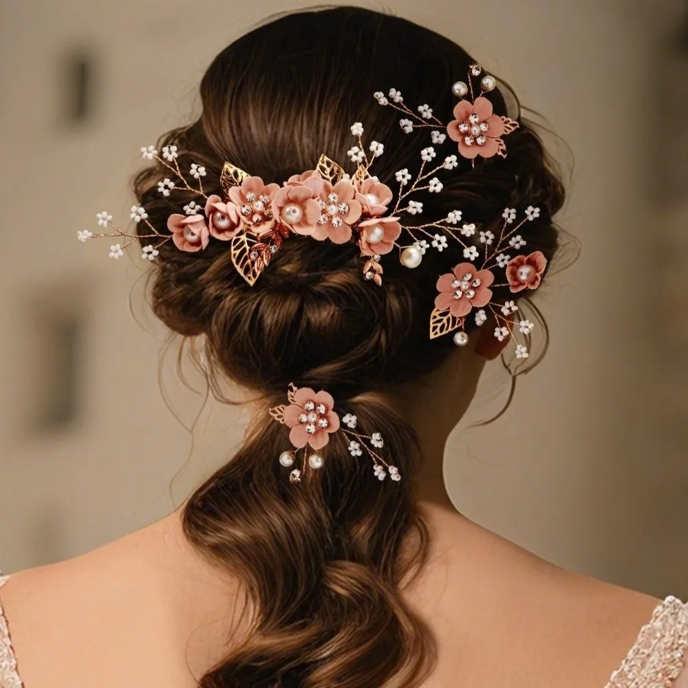 

4pcs Fashion Artificial Flower Bridal Hair Combs Pearl Comb Sweet Wedding Hair Handmade Decorative Retro Hair Jewelry Prom