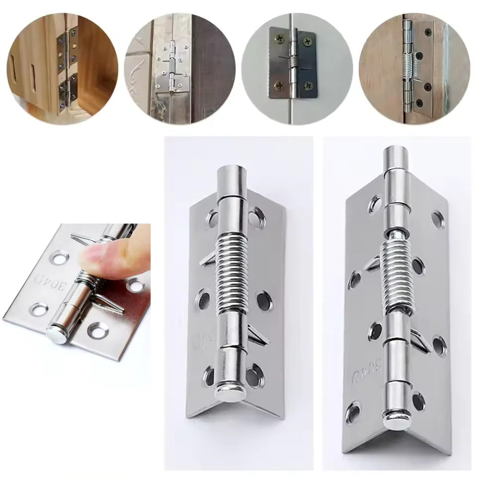 2pcs Self Closing Spring Door Hinge Stainless Steel Hinge For Cabinets Door Closer Automatic Rebound Hinge Furniture Hardware