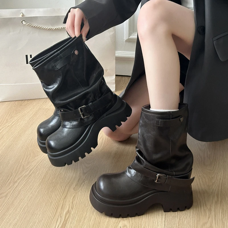 

Женские ботильоны на платформе, модная новая зимняя обувь на плоской подошве, элегантная повседневная брендовая обувь 2024, вечерние трендовые ботинки «Челси», женские ботинки