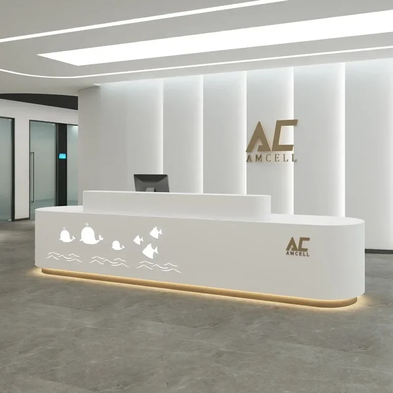 

Executive Office Furniture Beauty Salon Storage Hairdressing Counter Lectern Simple Center Reception Desk Luxury Institute Long