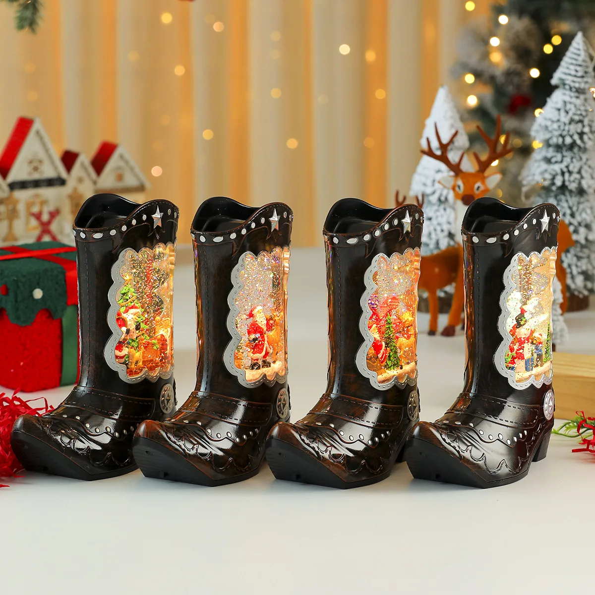 Creative new high-heeled boots, water-filled luminous music box ornament, Christmas ornament, prop gift