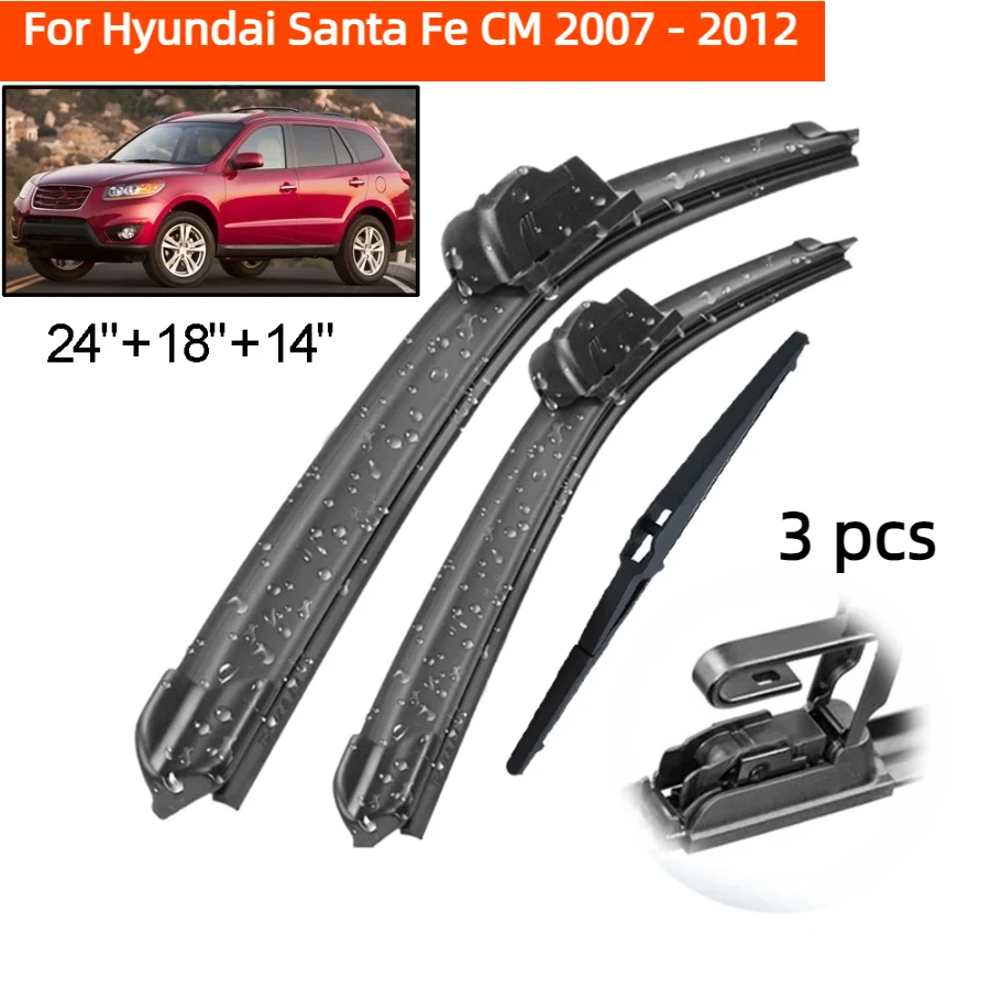 ZHANGU Wiper Front & Rear Wiper Blades Set Kit For Hyundai Santa Fe CM 2007 - 2012 Windshield Windscreen Window 24