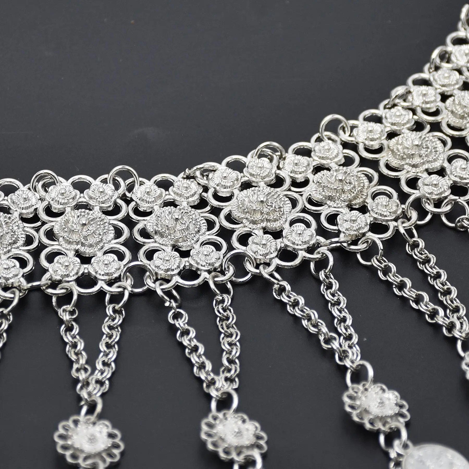 Silver Plated Moroccan Caftan Belt Geometry Coins Tassel Belly Chains for Women Ethnic Tribal Indian Turkey Body Jewelry Gift view 5
