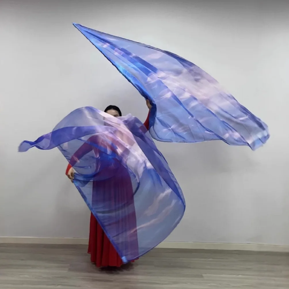 New belly dance costume props feather scarf gradual change color praise flag stage dance church