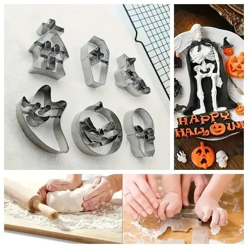 Halloween Cookie Cutters Stainless Steel Baking Molds Skull Pumpkin Ghost Coffin Fondant Biscuit Cake Decorating Tools