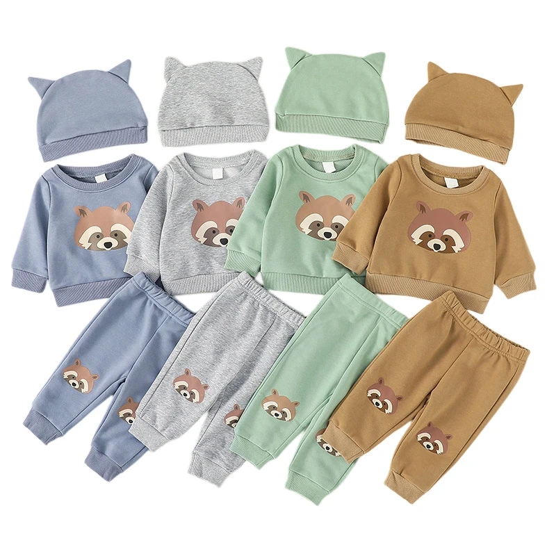 

2023 Spring Autumn 0-3Y Infant Baby Boy Clothing Set Long-Sleeve Tops+Pants+Hat 3PCS Newobrn Animal Bebe Kids Clothes