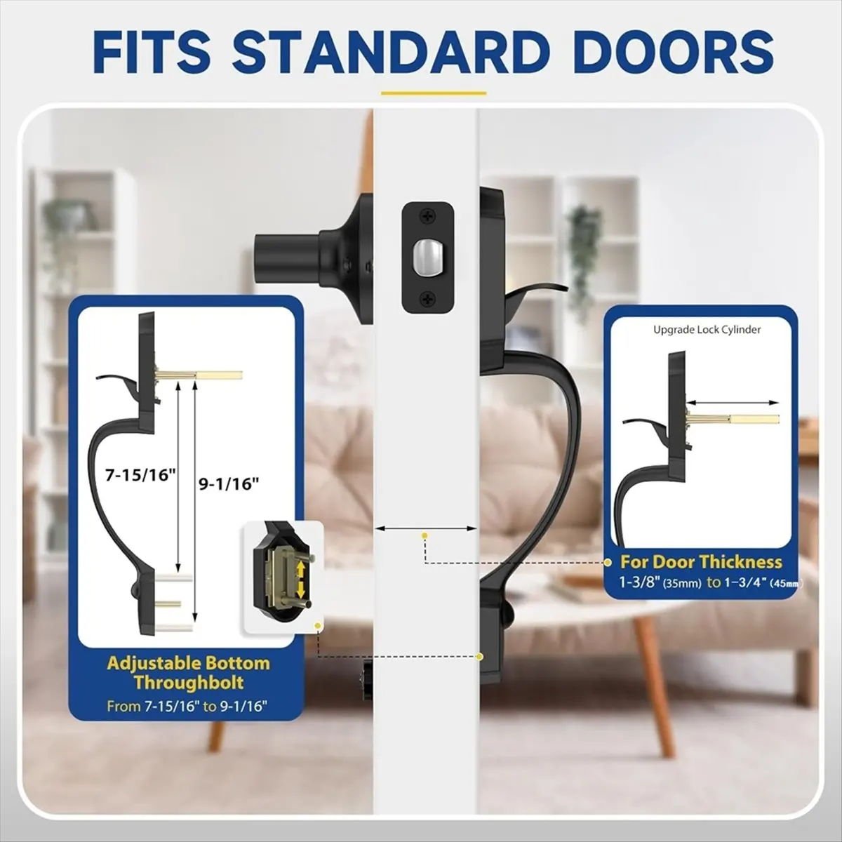 ~！【Best Seller】Black Front Door Handle No Lock, Exterior Door Handles with Passage Lever, Entry Door Handle Reversible for Left